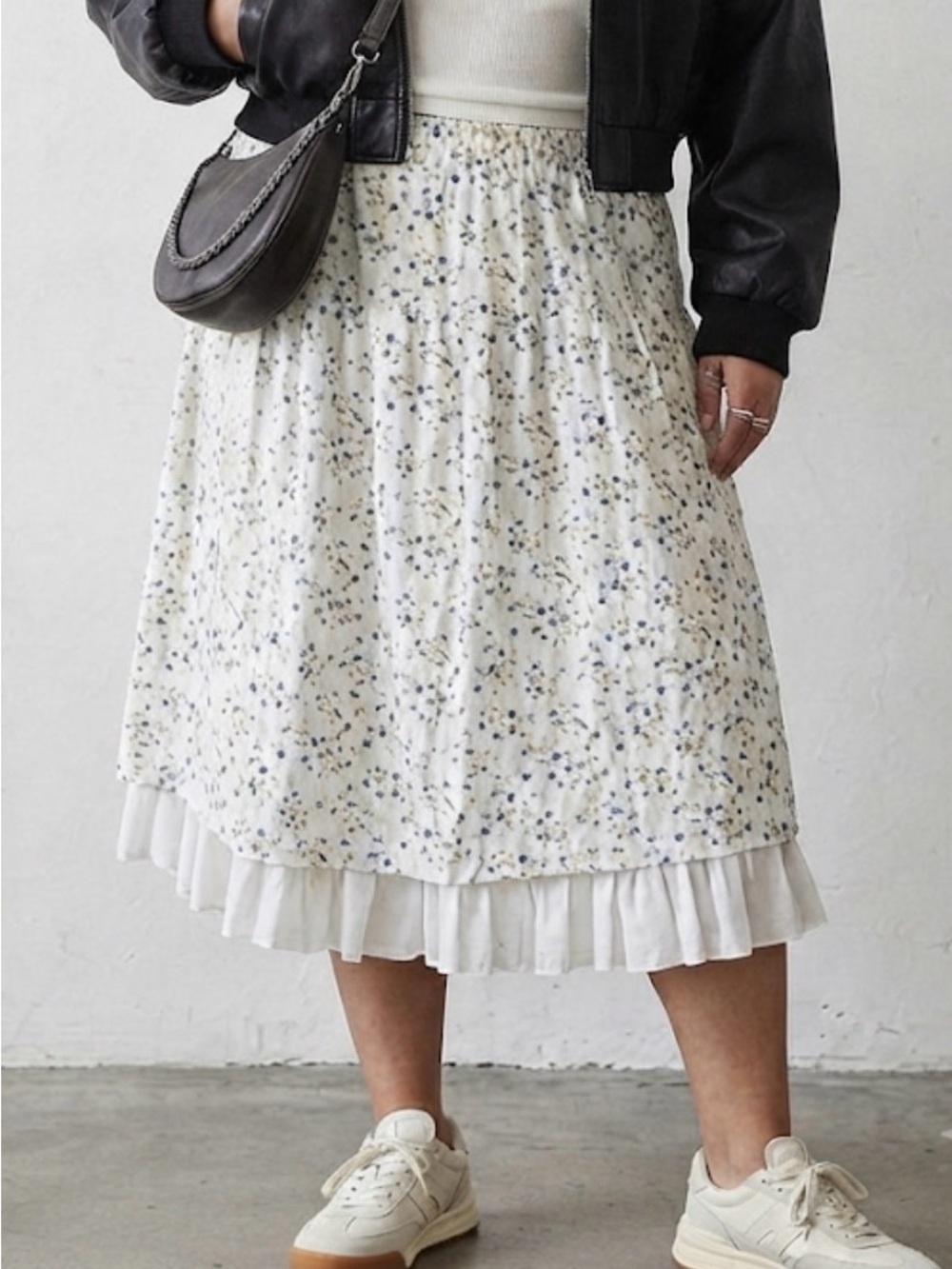 JKLA Retro Ditsy Floral Ruffle Hem Midi Skirt Navy Blue White Large Cottagecore - Picture 11 of 11